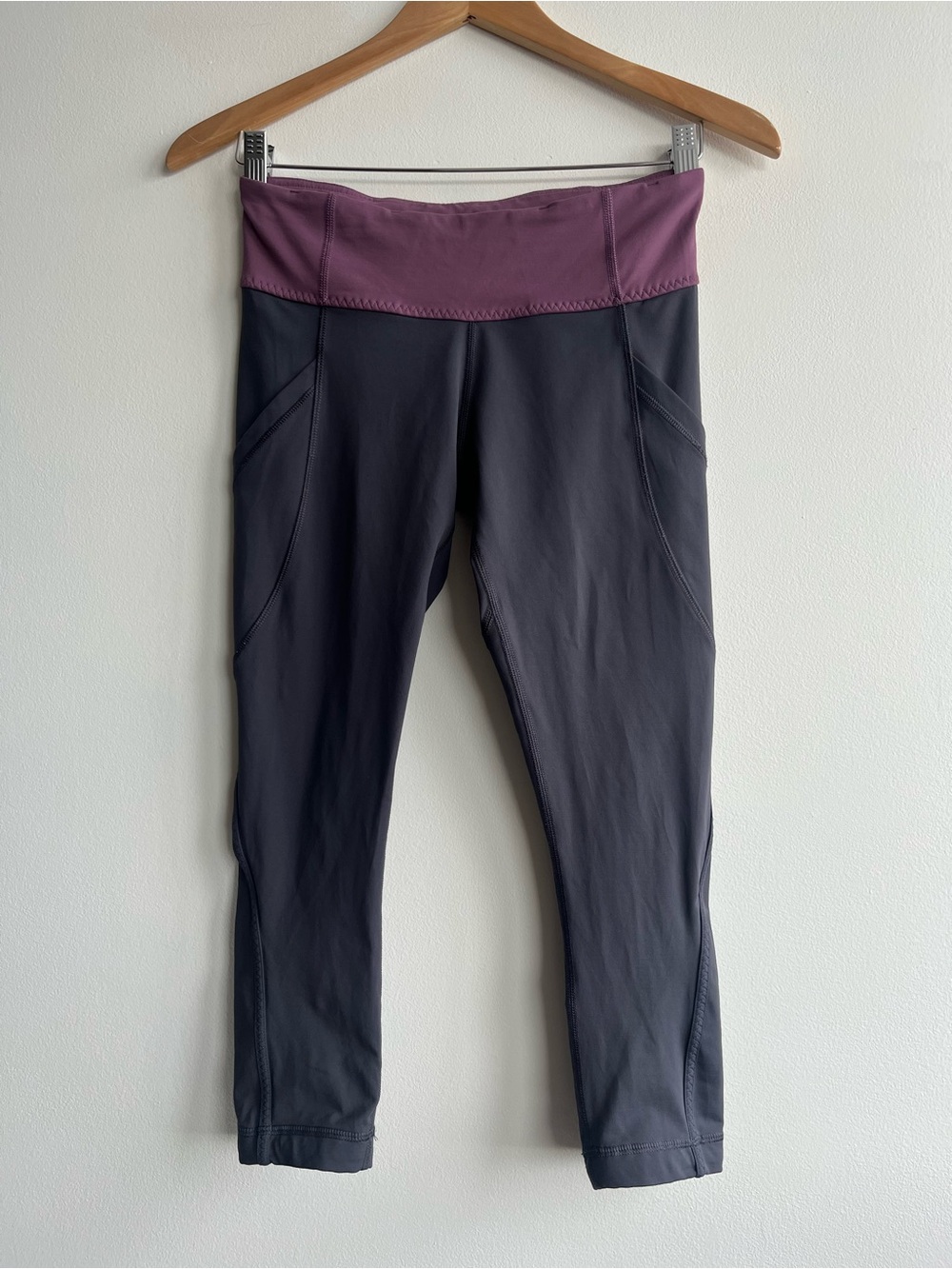 Lululemon Run Full Tilt Crop Leggings In Plum and Charcoal Gray Size 6